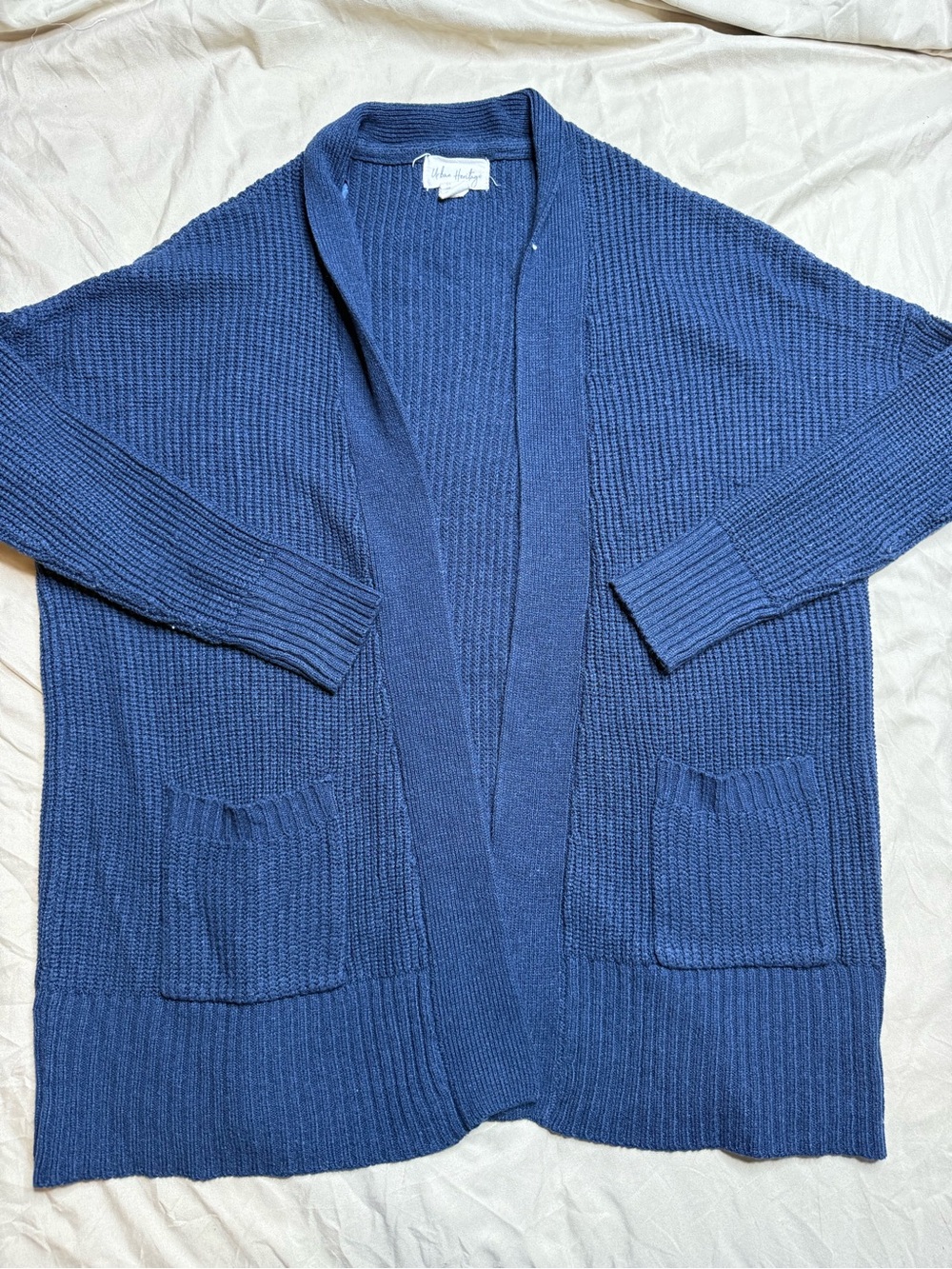 Urban Heritage Women's Blue Open-Front Knit Cardigan with Pockets Small